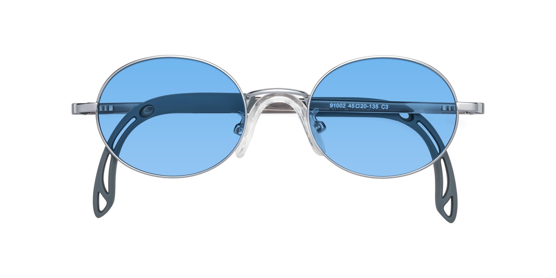 Folded Front of Pesci in Knight Silver with Medium Blue Tinted Lenses