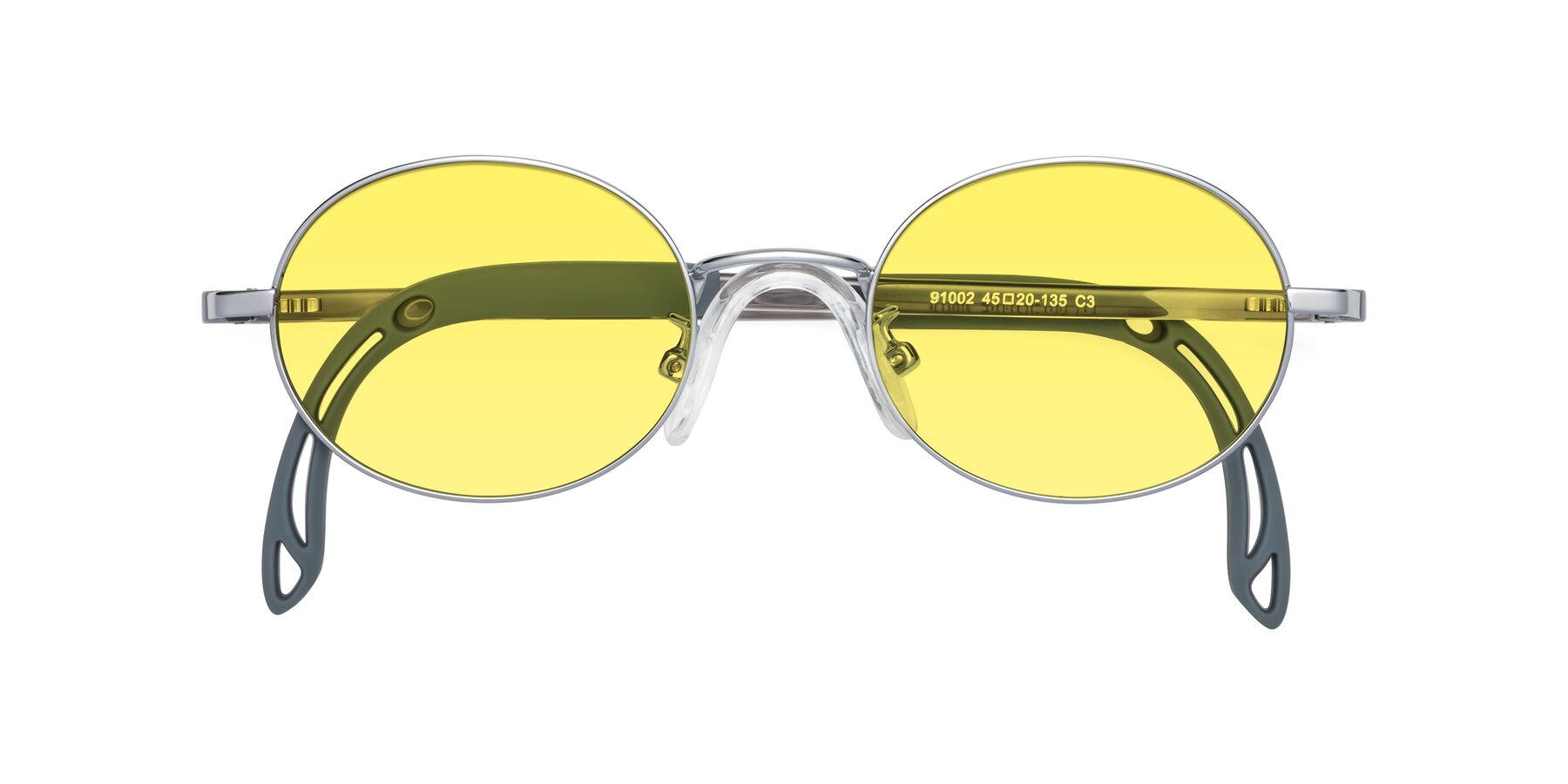 Folded Front of Pesci in Knight Silver with Medium Yellow Tinted Lenses