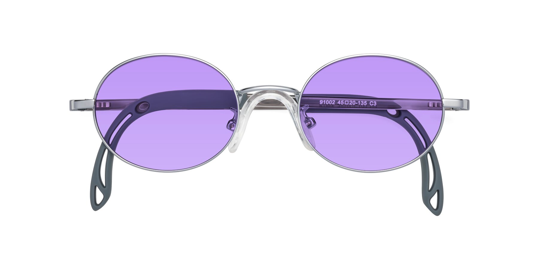 Folded Front of Pesci in Knight Silver with Medium Purple Tinted Lenses