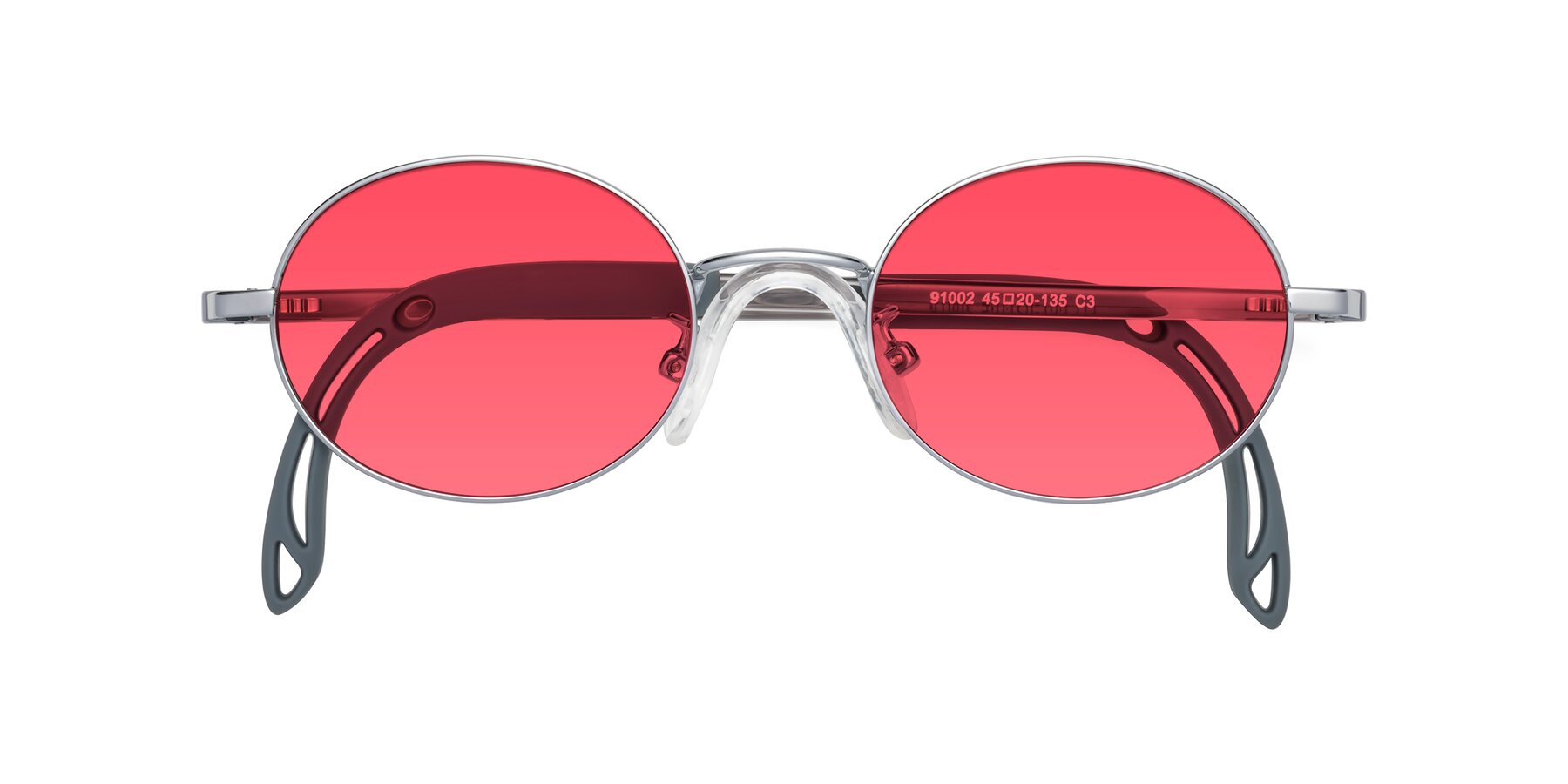 Folded Front of Pesci in Knight Silver with Red Tinted Lenses