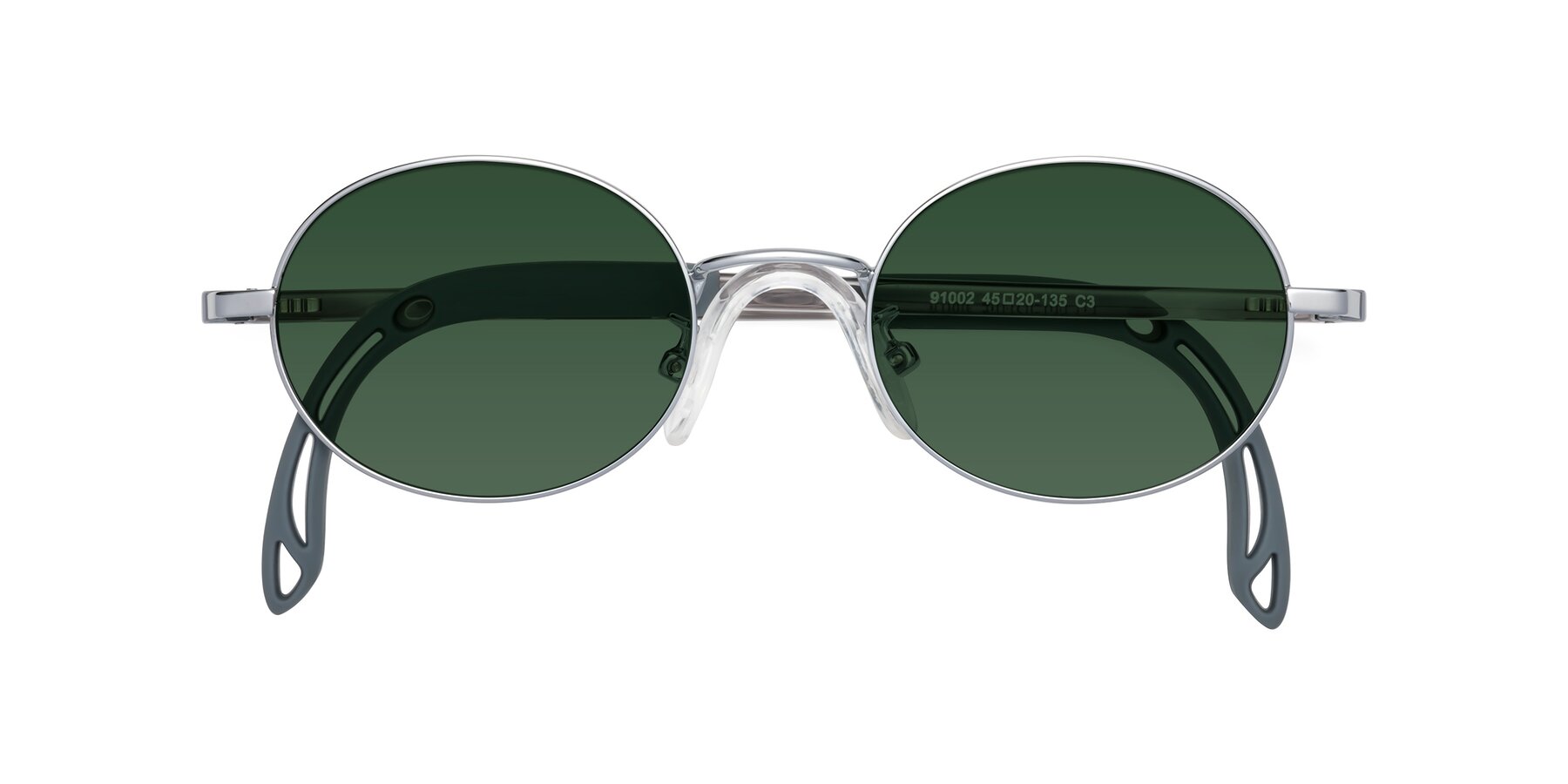 Folded Front of Pesci in Knight Silver with Green Tinted Lenses