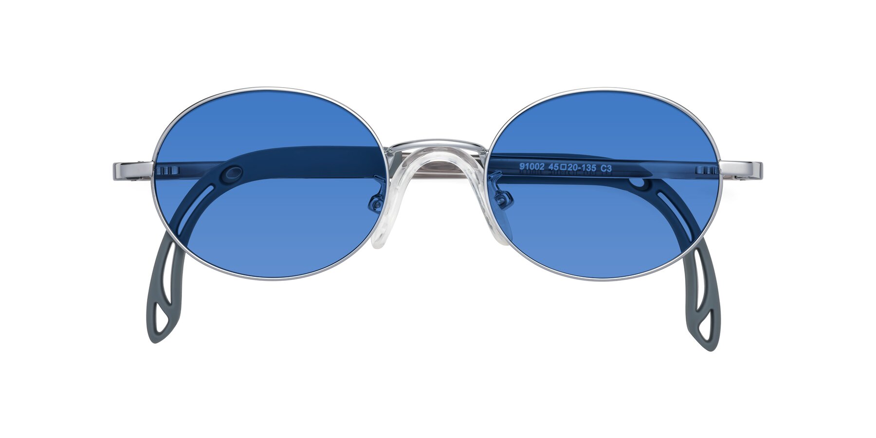 Folded Front of Pesci in Knight Silver with Blue Tinted Lenses