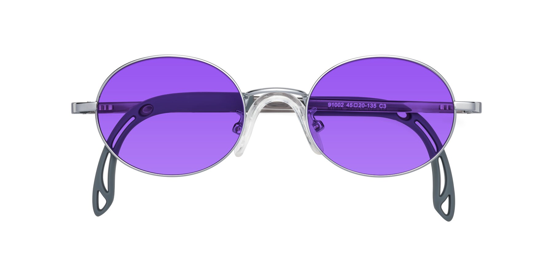 Folded Front of Pesci in Knight Silver with Purple Tinted Lenses