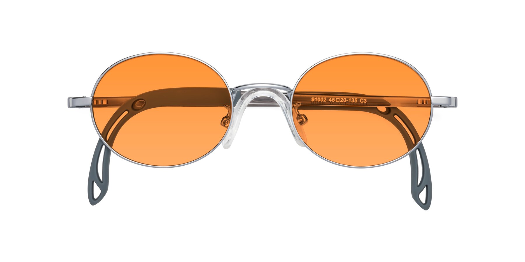 Folded Front of Pesci in Knight Silver with Orange Tinted Lenses