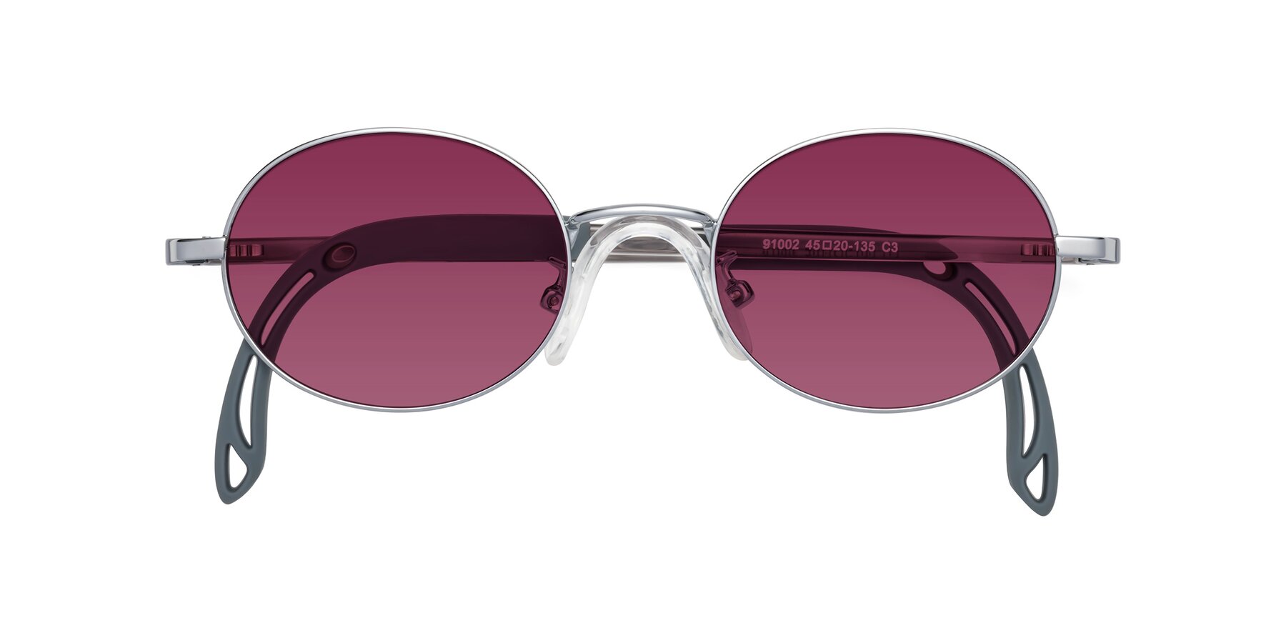 Folded Front of Pesci in Knight Silver with Wine Tinted Lenses