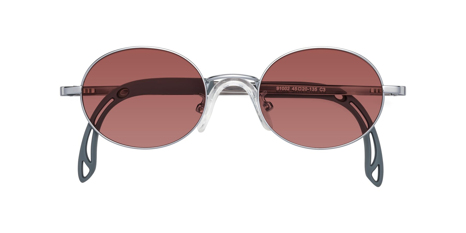 Folded Front of Pesci in Knight Silver with Garnet Tinted Lenses