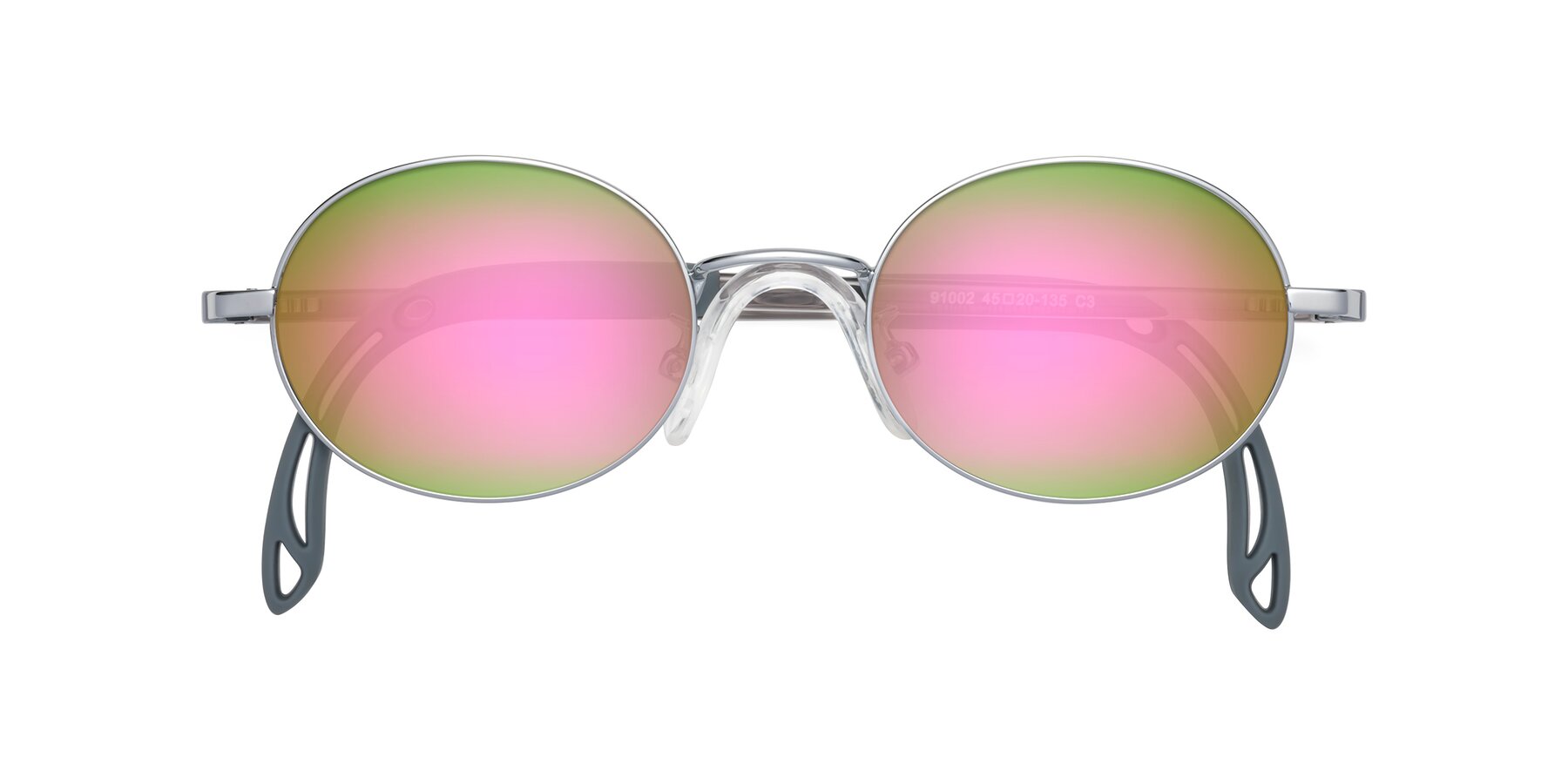 Folded Front of Pesci in Knight Silver with Pink Mirrored Lenses