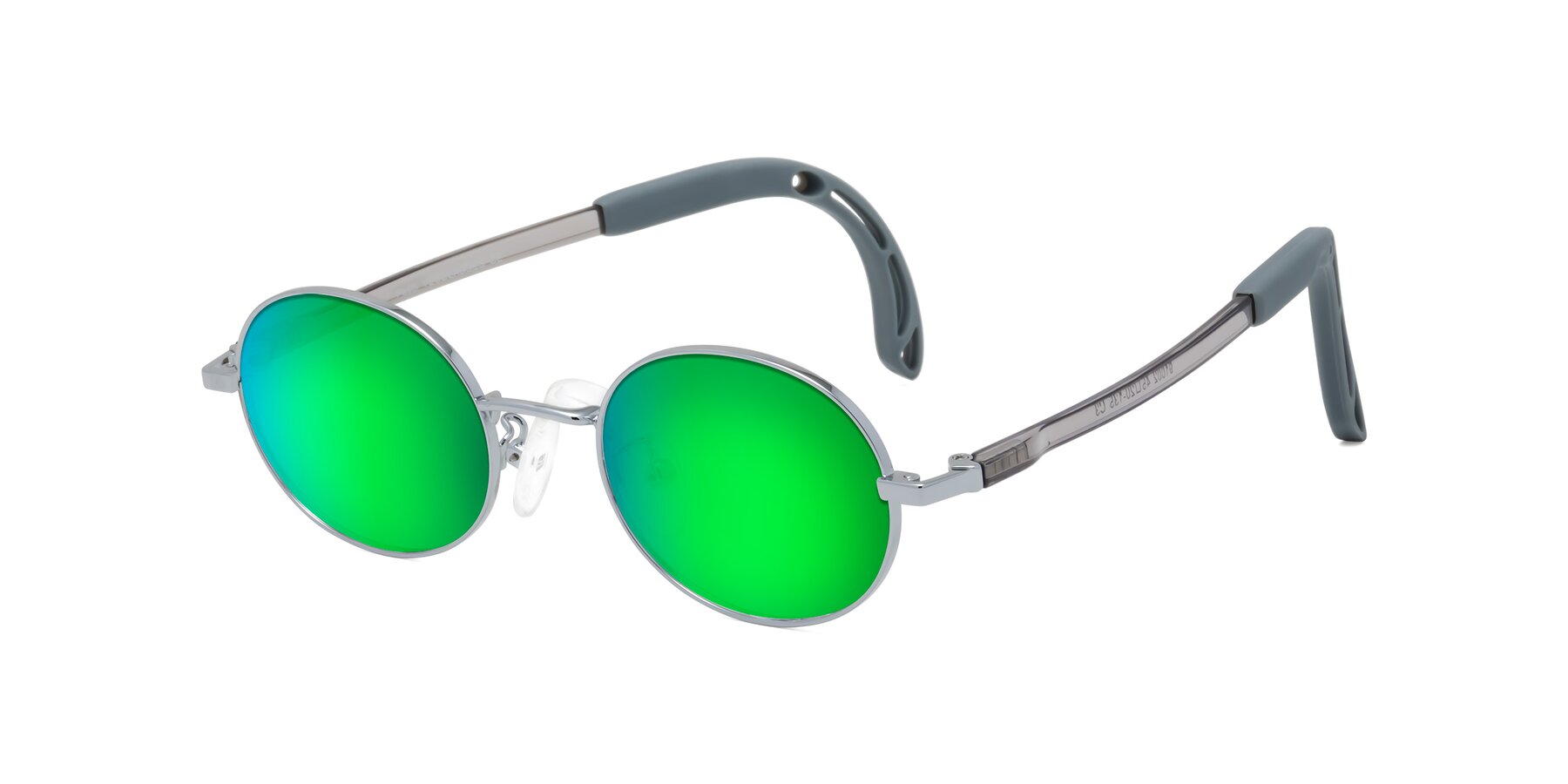 Angle of Pesci in Knight Silver with Green Mirrored Lenses