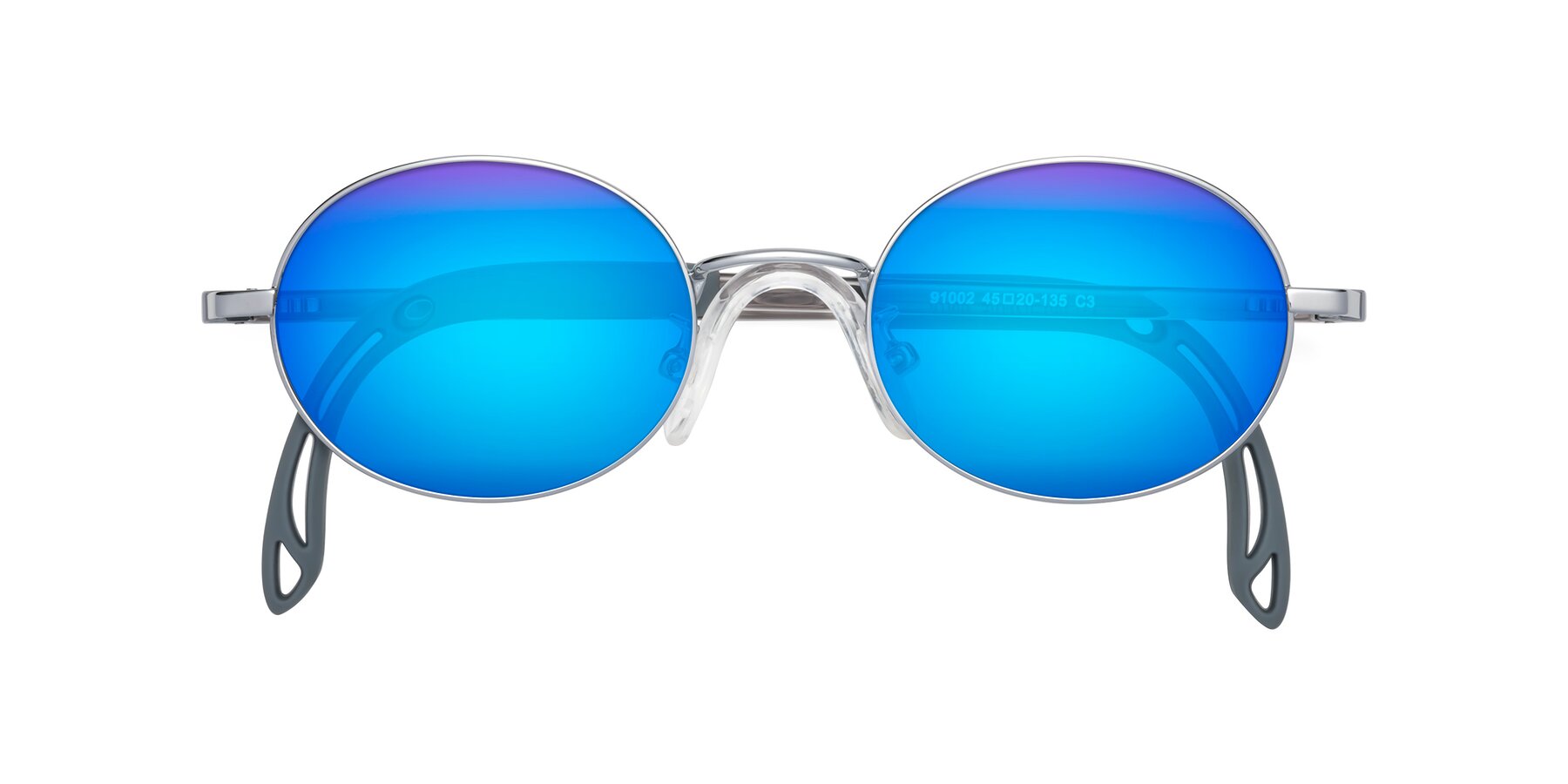 Folded Front of Pesci in Knight Silver with Blue Mirrored Lenses