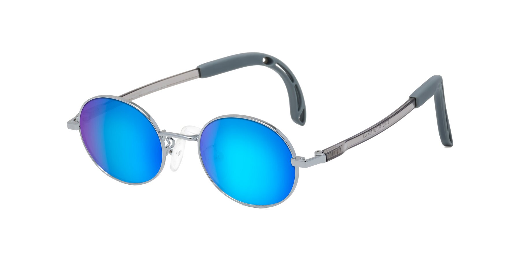 Angle of Pesci in Knight Silver with Blue Mirrored Lenses