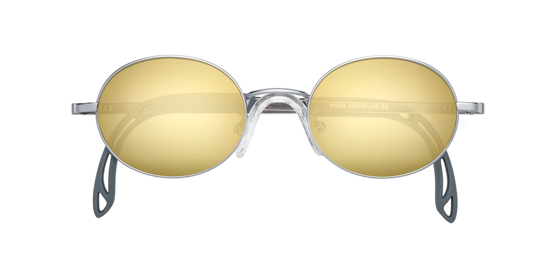 Folded Front of Pesci in Knight Silver with Gold Mirrored Lenses