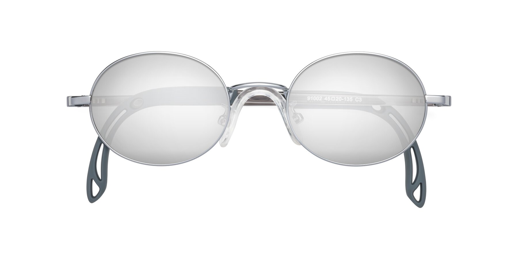 Folded Front of Pesci in Knight Silver with Silver Mirrored Lenses