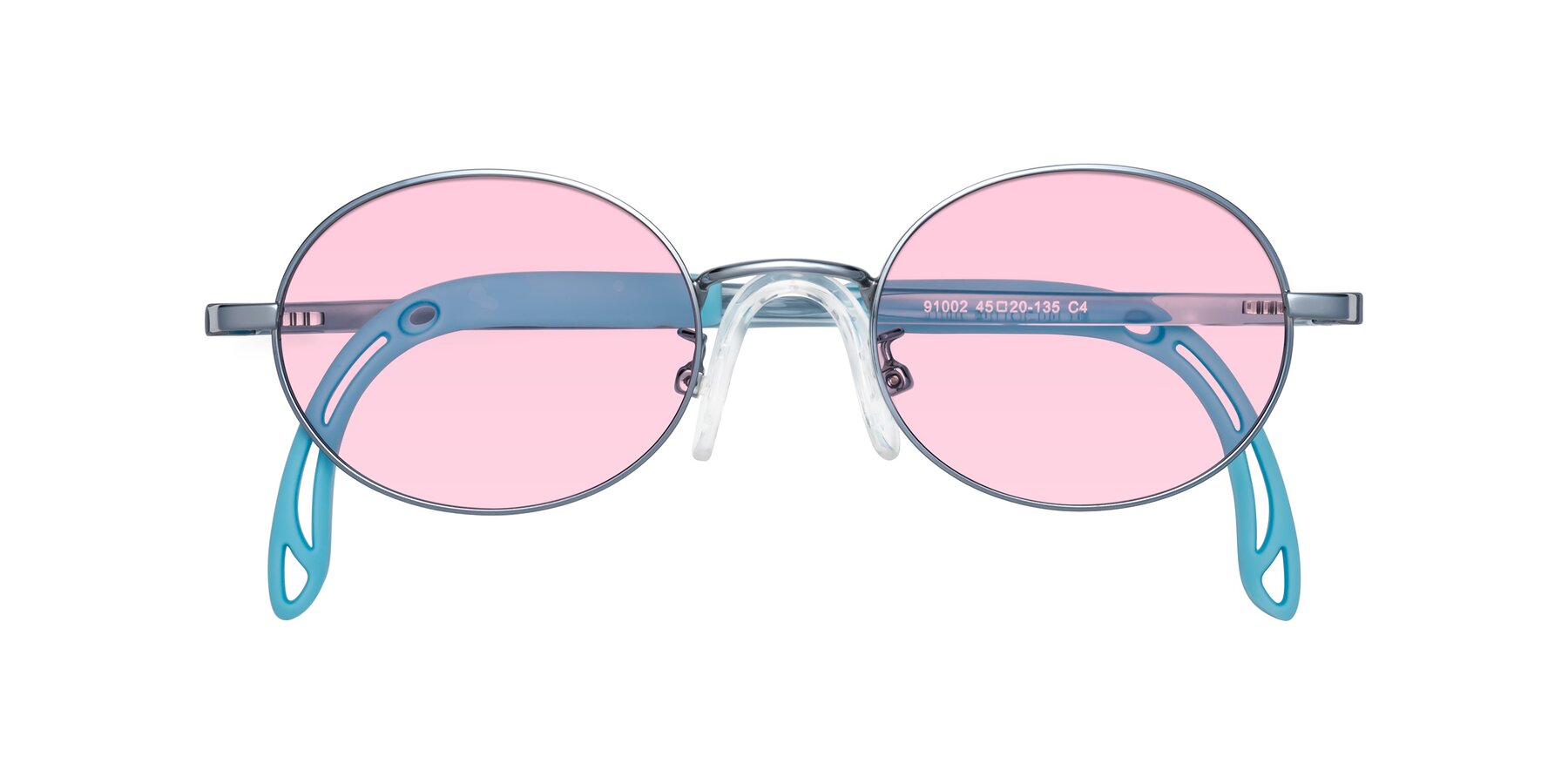 Folded Front of Pesci in Pilot Blue with Light Pink Tinted Lenses