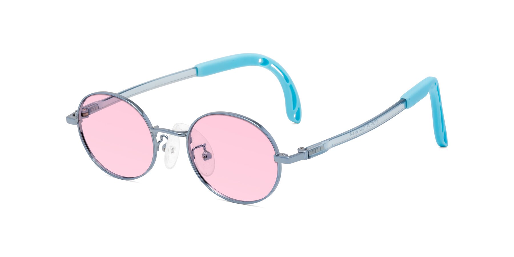 Angle of Pesci in Pilot Blue with Light Pink Tinted Lenses