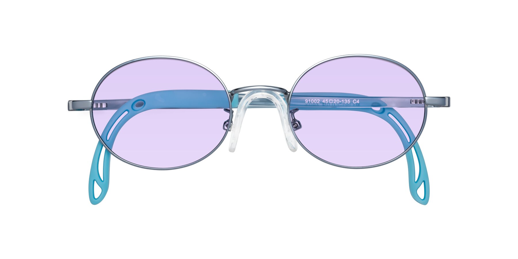 Folded Front of Pesci in Pilot Blue with Light Purple Tinted Lenses