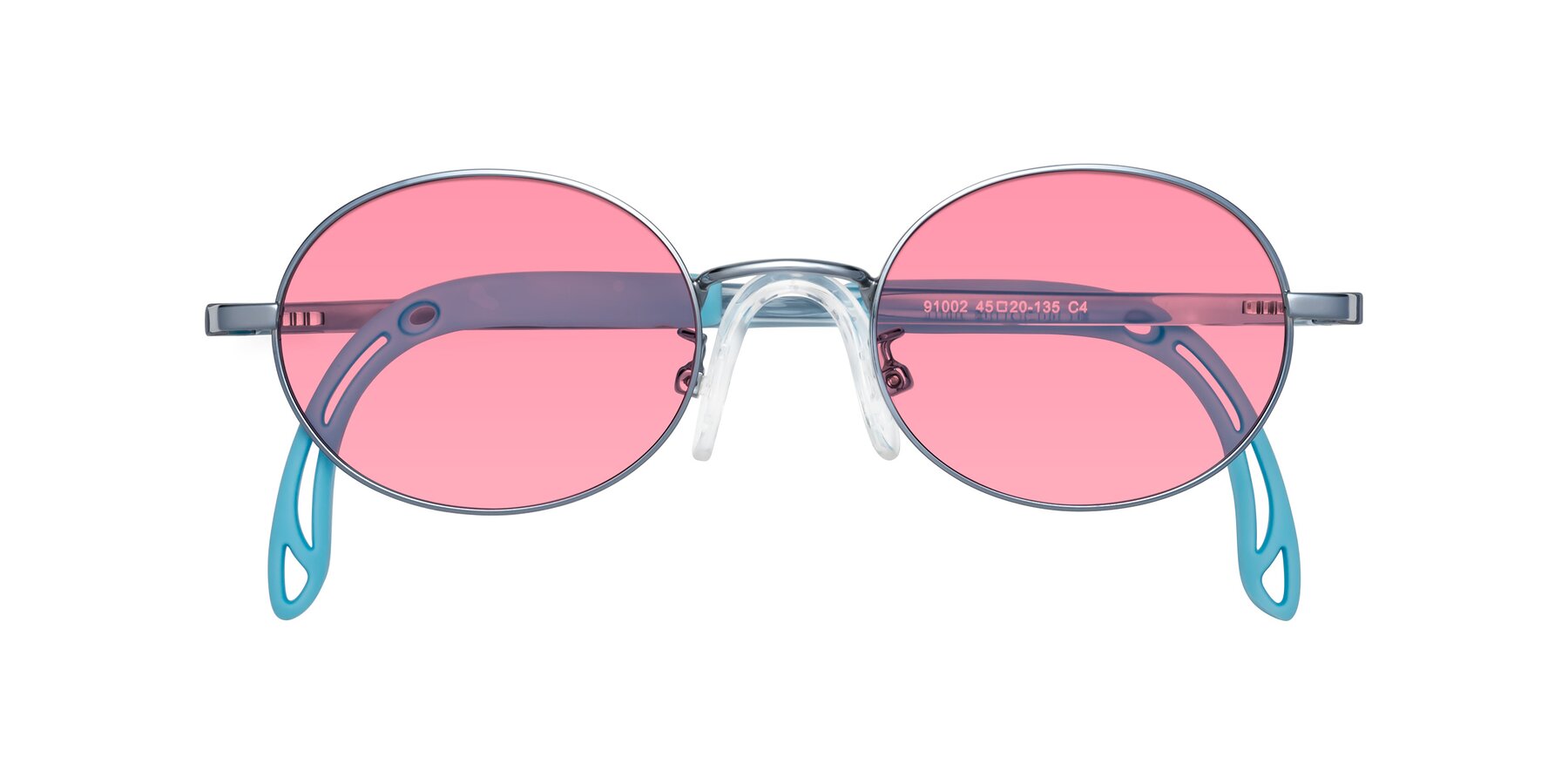 Folded Front of Pesci in Pilot Blue with Pink Tinted Lenses