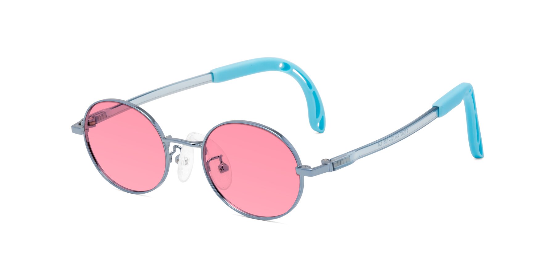 Angle of Pesci in Pilot Blue with Pink Tinted Lenses