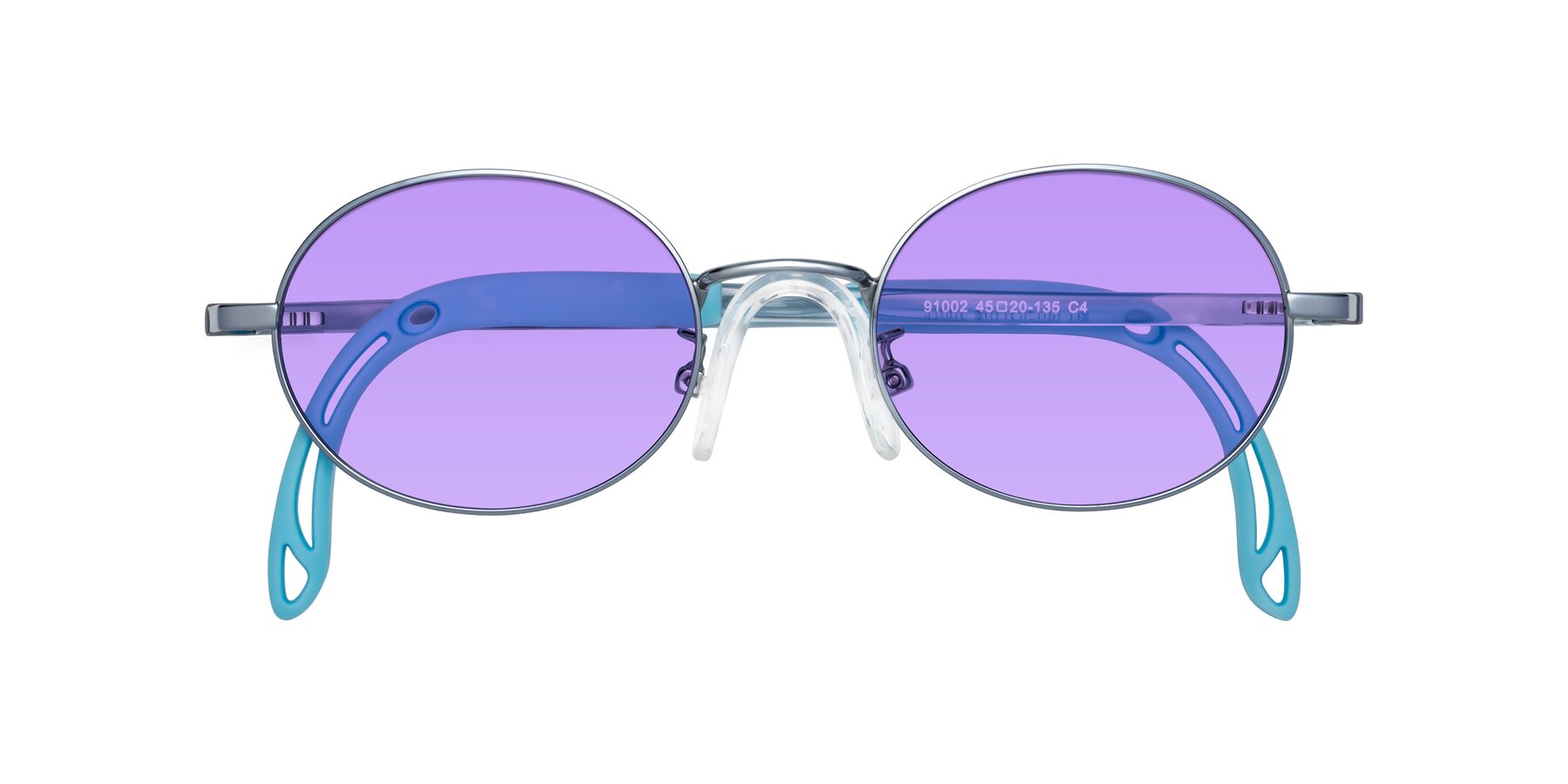 Folded Front of Pesci in Pilot Blue with Medium Purple Tinted Lenses