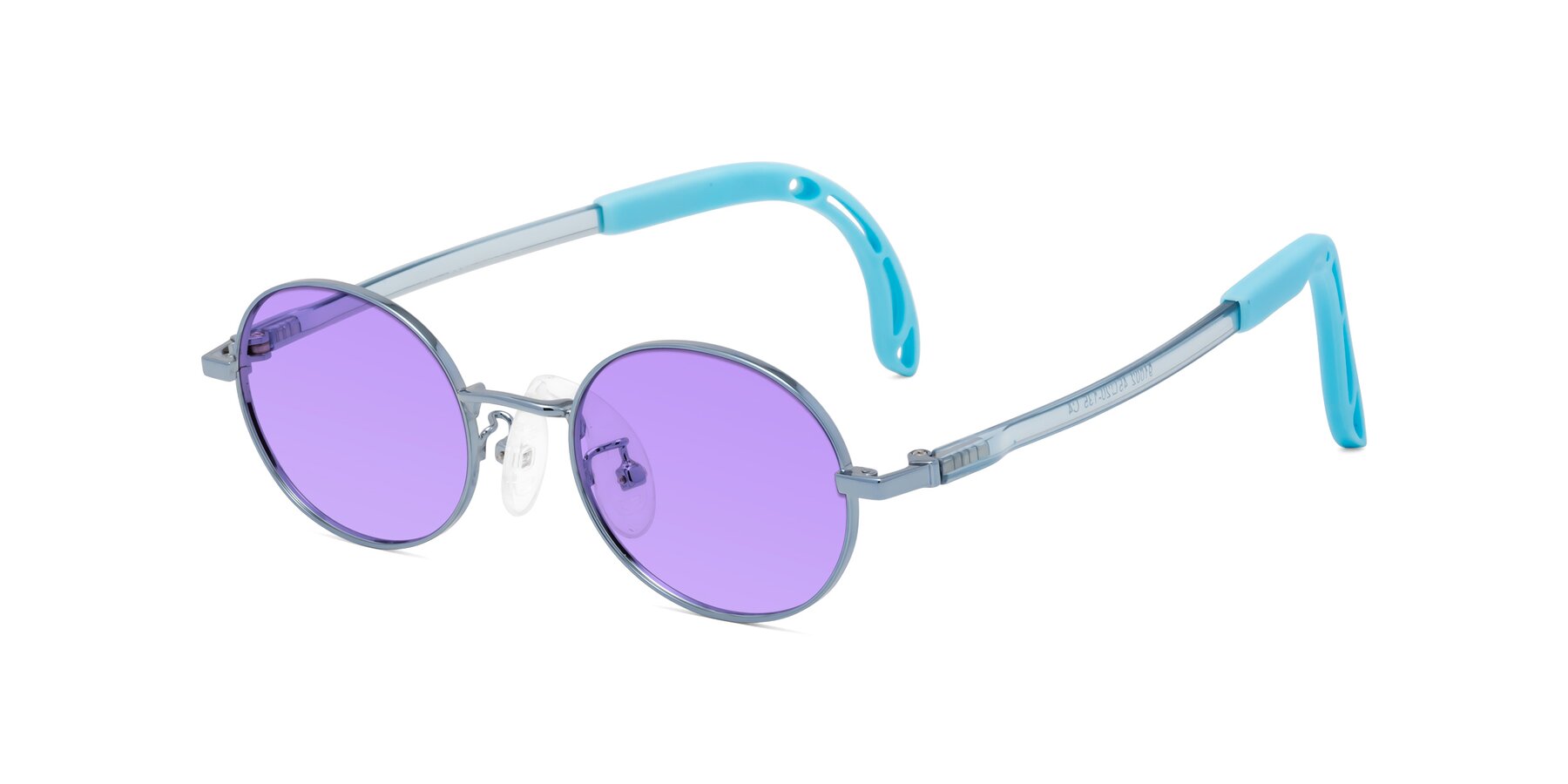 Angle of Pesci in Pilot Blue with Medium Purple Tinted Lenses