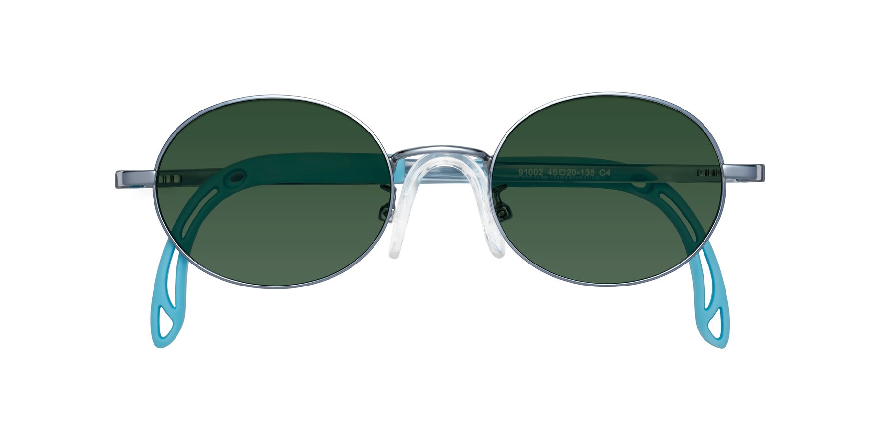 Folded Front of Pesci in Pilot Blue with Green Tinted Lenses