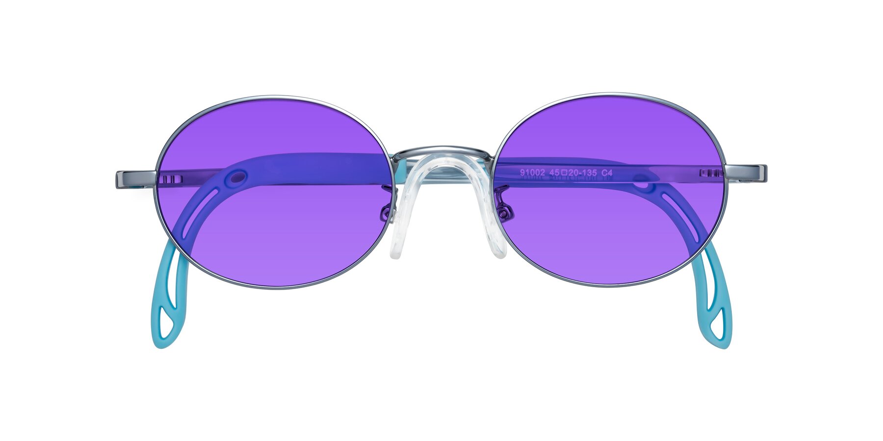 Folded Front of Pesci in Pilot Blue with Purple Tinted Lenses