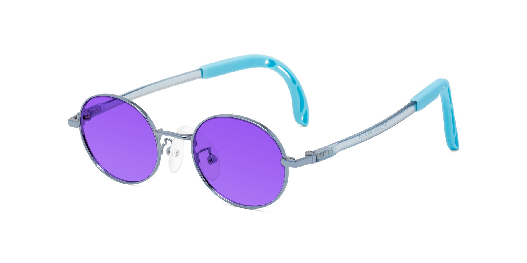 Angle of Pesci in Pilot Blue with Purple Tinted Lenses