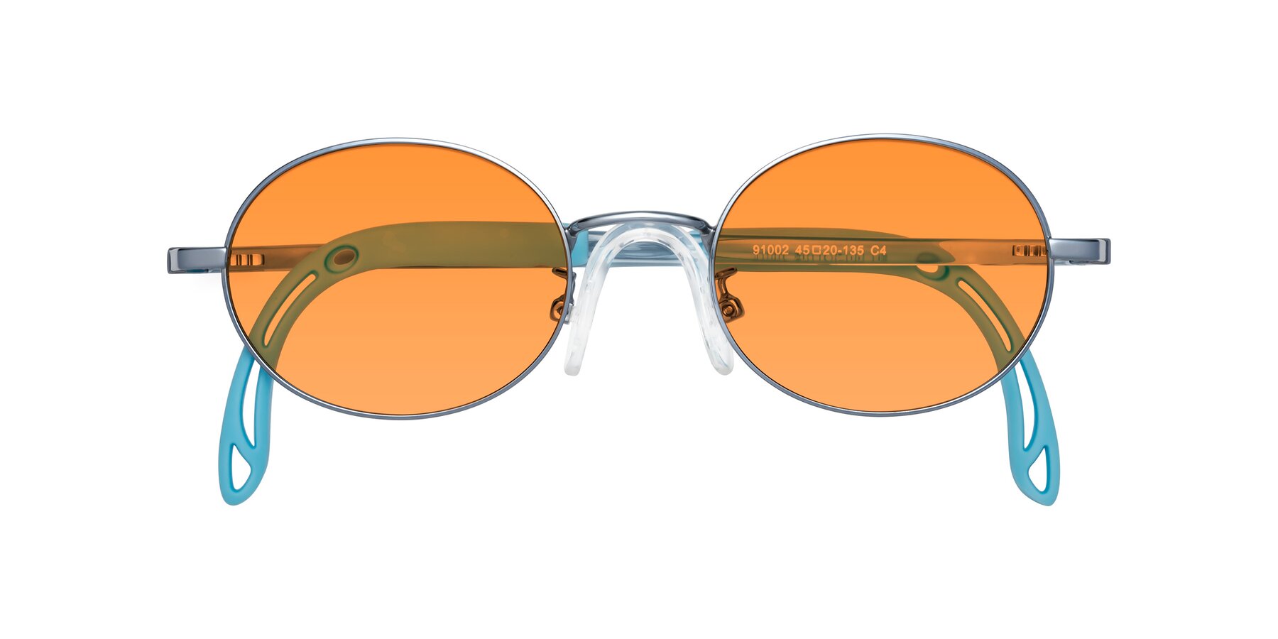 Folded Front of Pesci in Pilot Blue with Orange Tinted Lenses