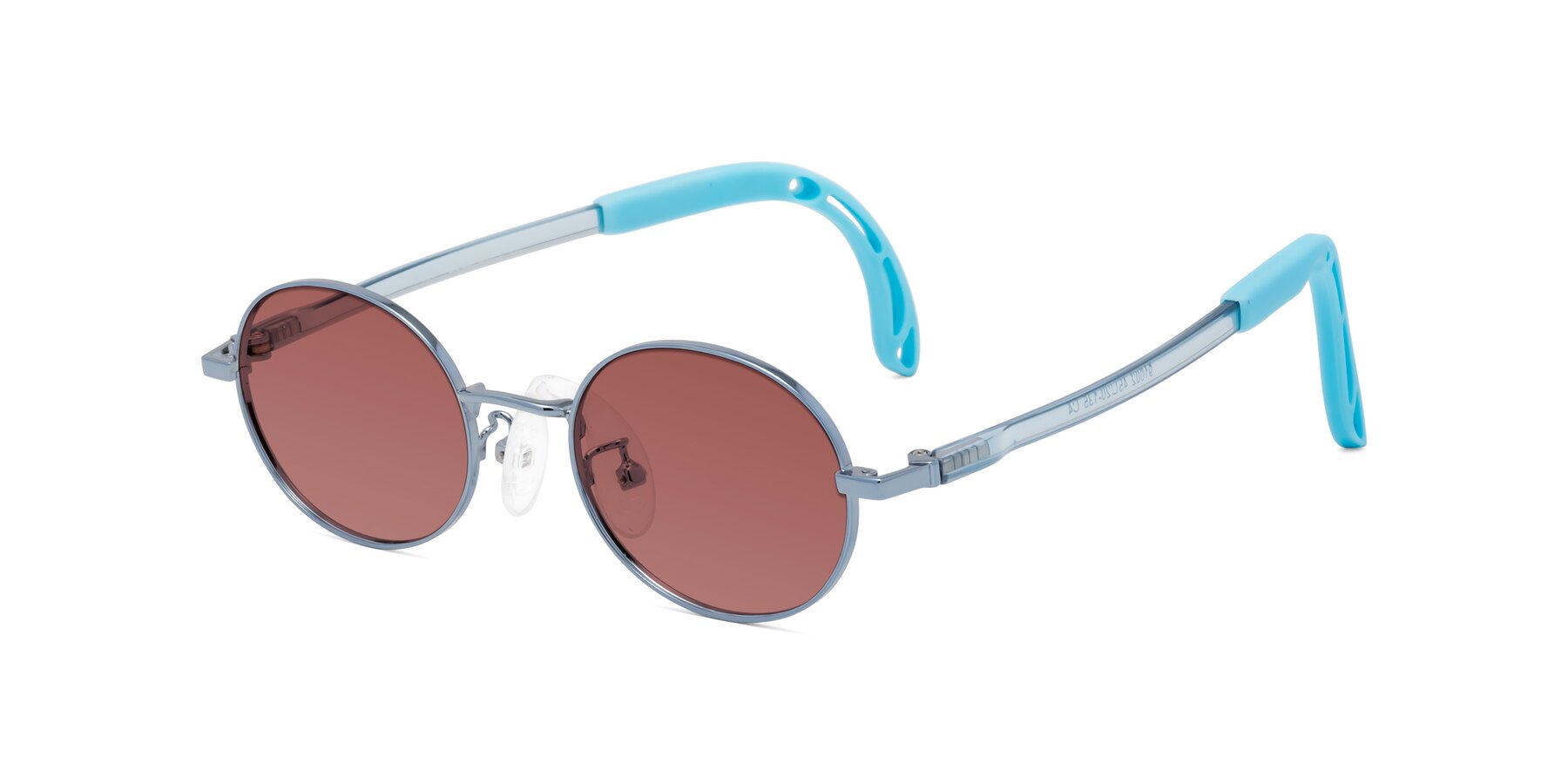 Angle of Pesci in Pilot Blue with Garnet Tinted Lenses