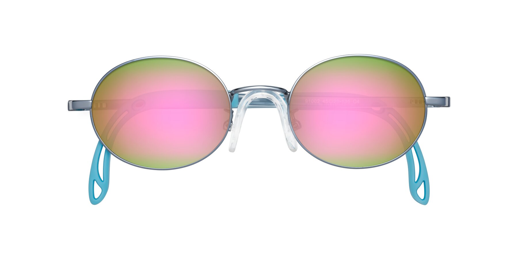 Folded Front of Pesci in Pilot Blue with Pink Mirrored Lenses