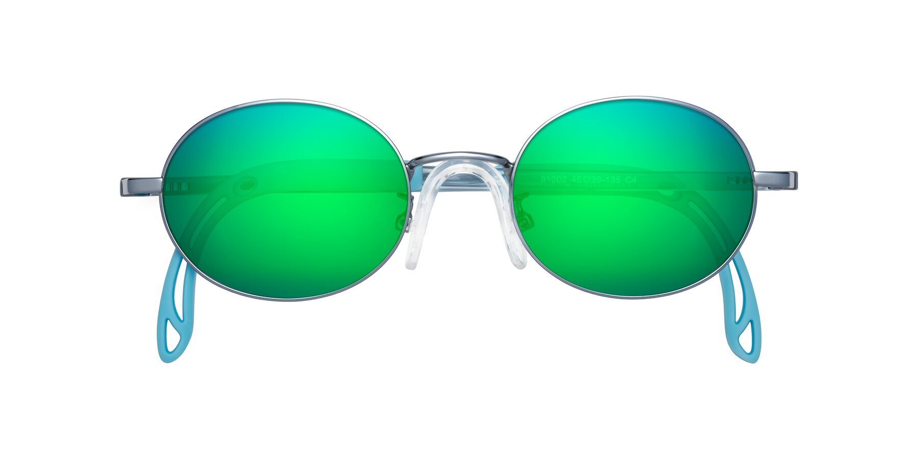 Folded Front of Pesci in Pilot Blue with Green Mirrored Lenses