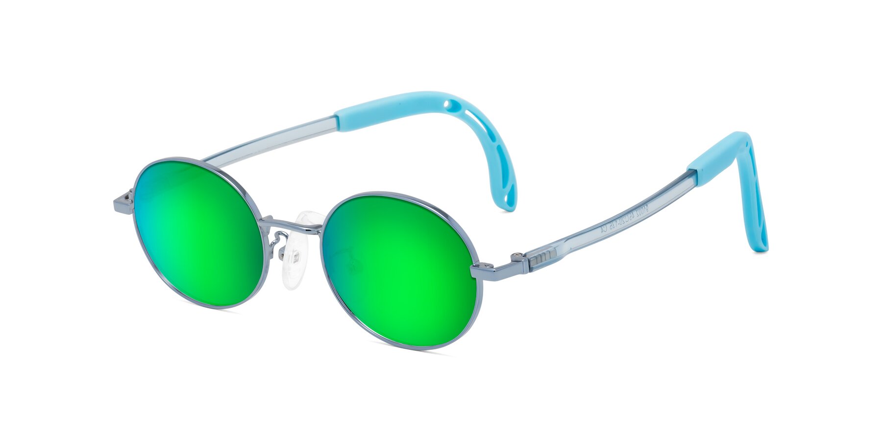 Angle of Pesci in Pilot Blue with Green Mirrored Lenses