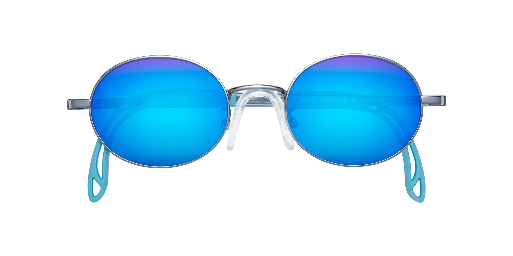 Folded Front of Pesci in Pilot Blue with Blue Mirrored Lenses