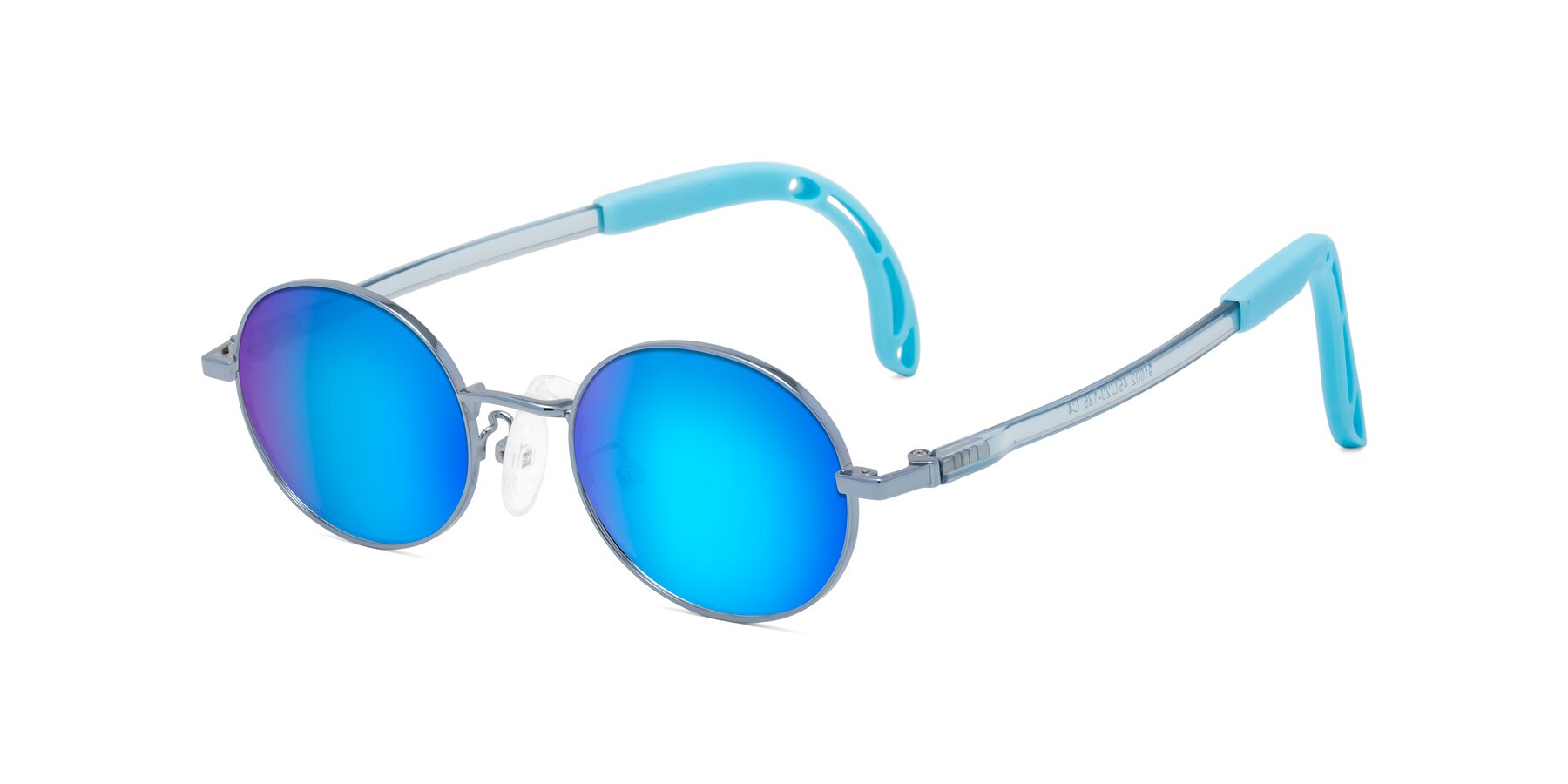 Angle of Pesci in Pilot Blue with Blue Mirrored Lenses