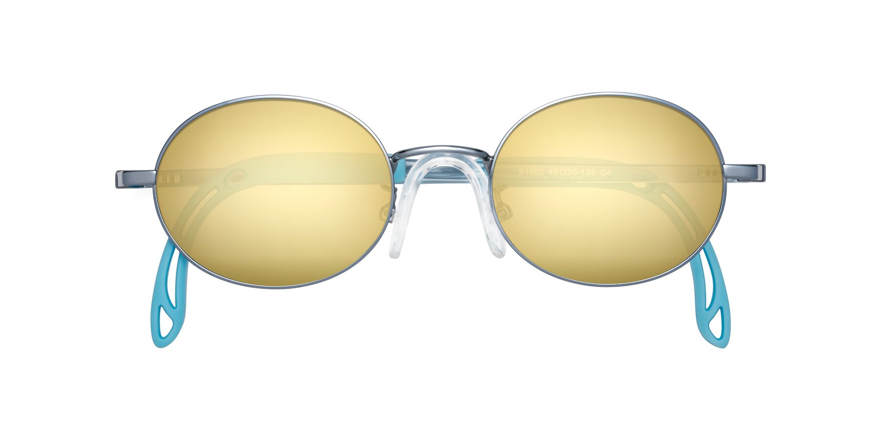 Folded Front of Pesci in Pilot Blue with Gold Mirrored Lenses