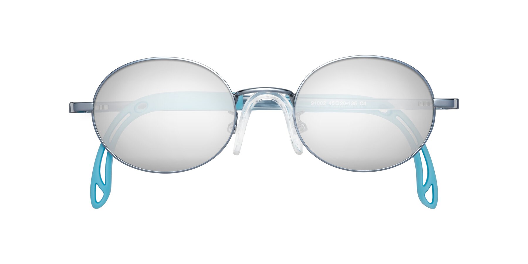 Folded Front of Pesci in Pilot Blue with Silver Mirrored Lenses