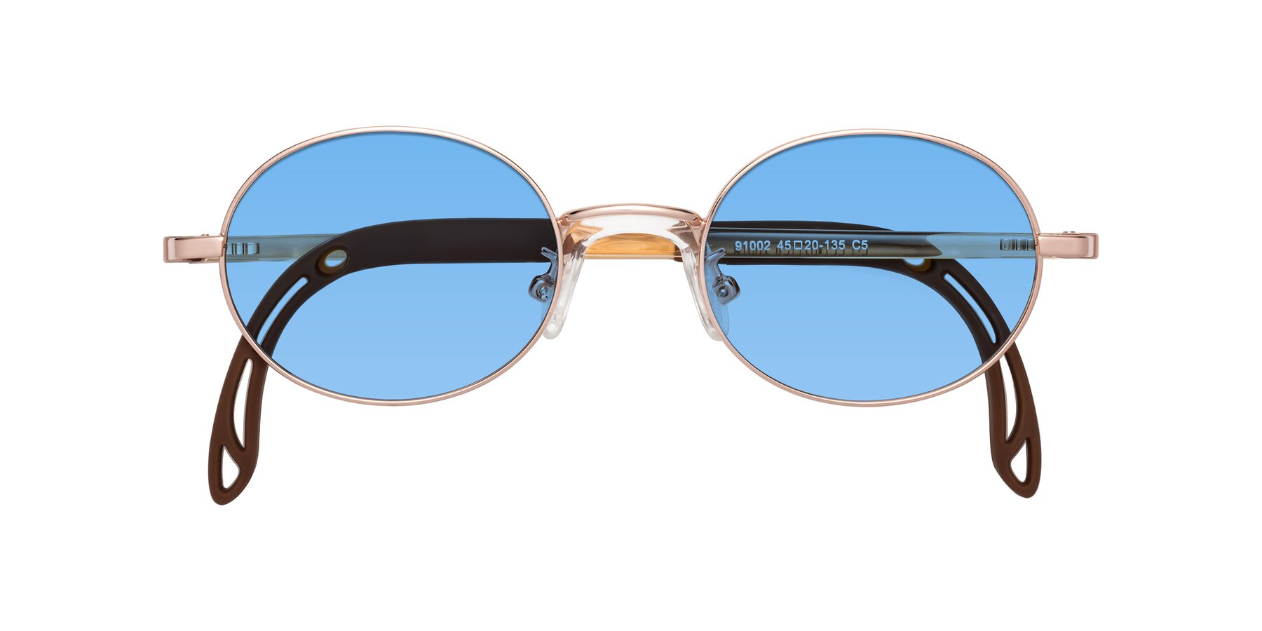 Folded Front of Pesci in Professor Gold with Medium Blue Tinted Lenses