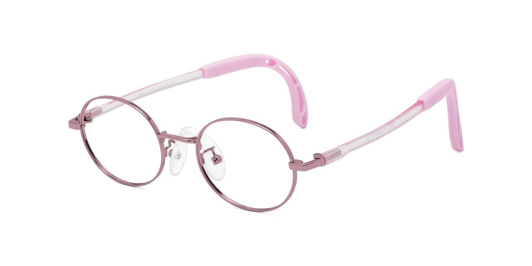 Angle of Pesci in Artist Pink with Clear Eyeglass Lenses