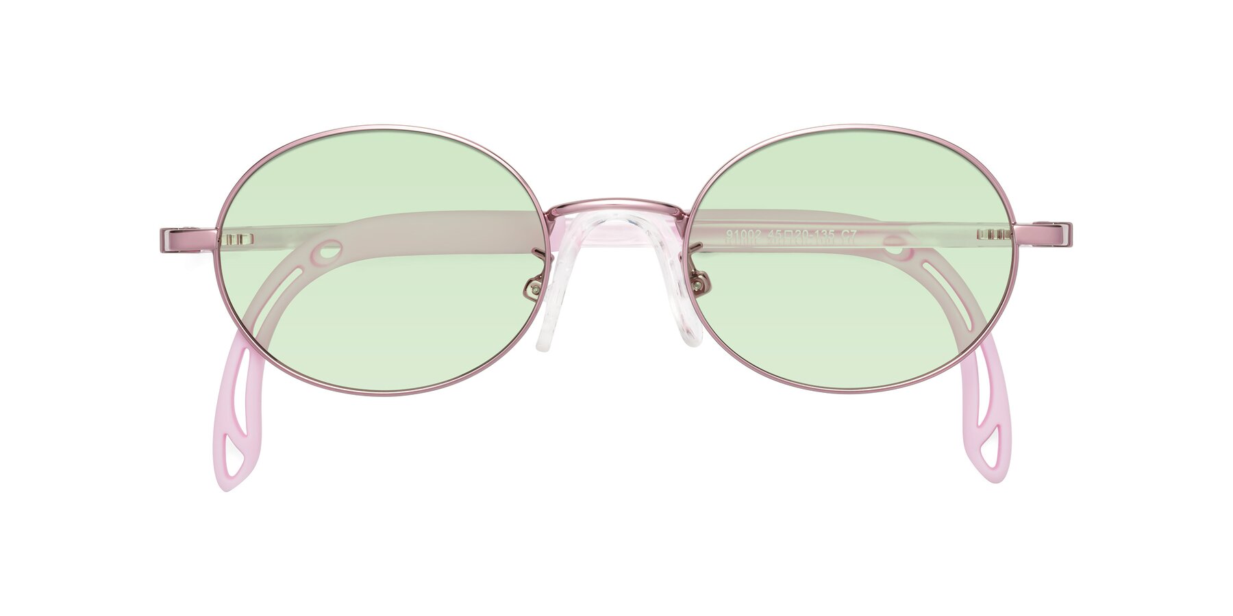 Folded Front of Pesci in Artist Pink with Light Green Tinted Lenses