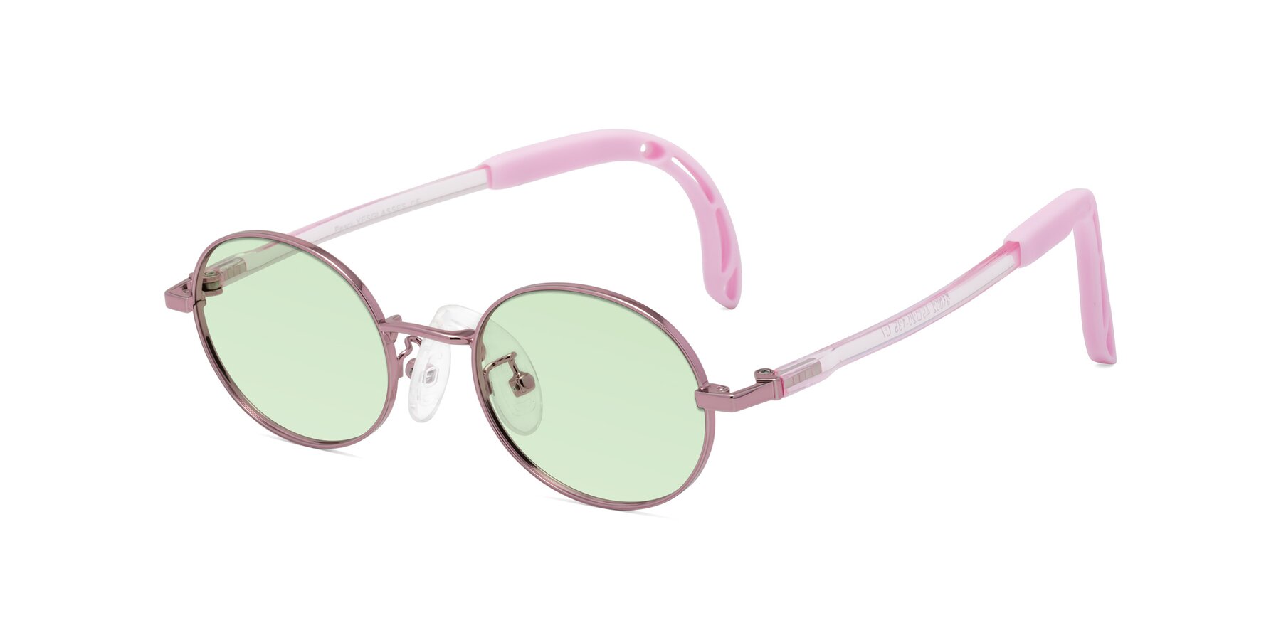 Angle of Pesci in Artist Pink with Light Green Tinted Lenses