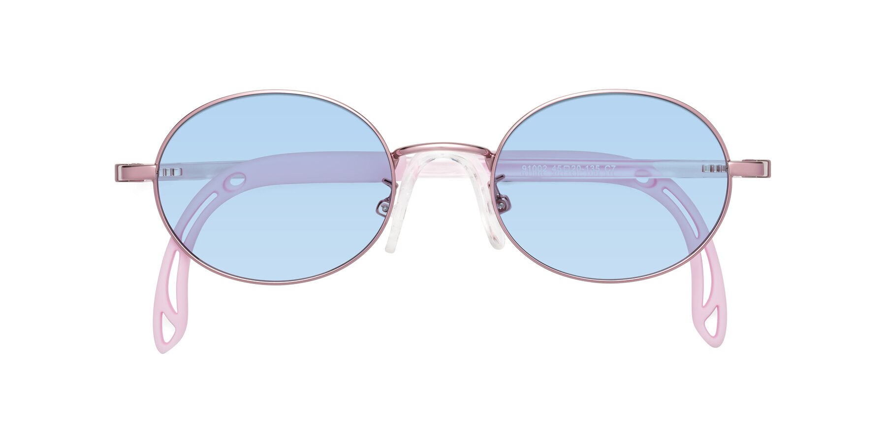 Folded Front of Pesci in Artist Pink with Light Blue Tinted Lenses