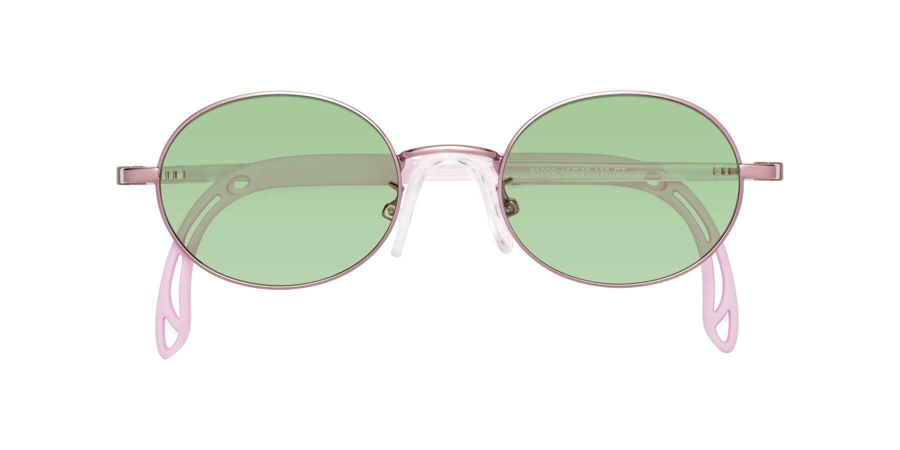 Folded Front of Pesci in Artist Pink with Medium Green Tinted Lenses