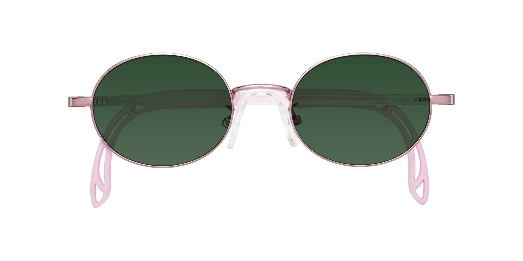 Folded Front of Pesci in Artist Pink with Green Tinted Lenses