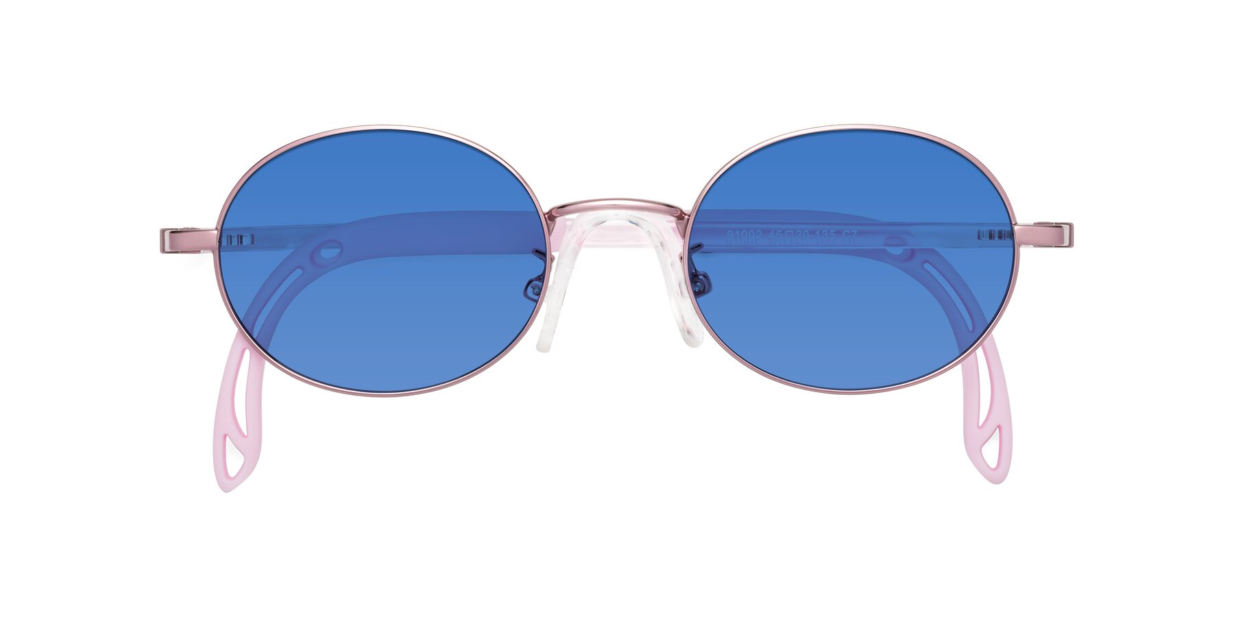 Folded Front of Pesci in Artist Pink with Blue Tinted Lenses