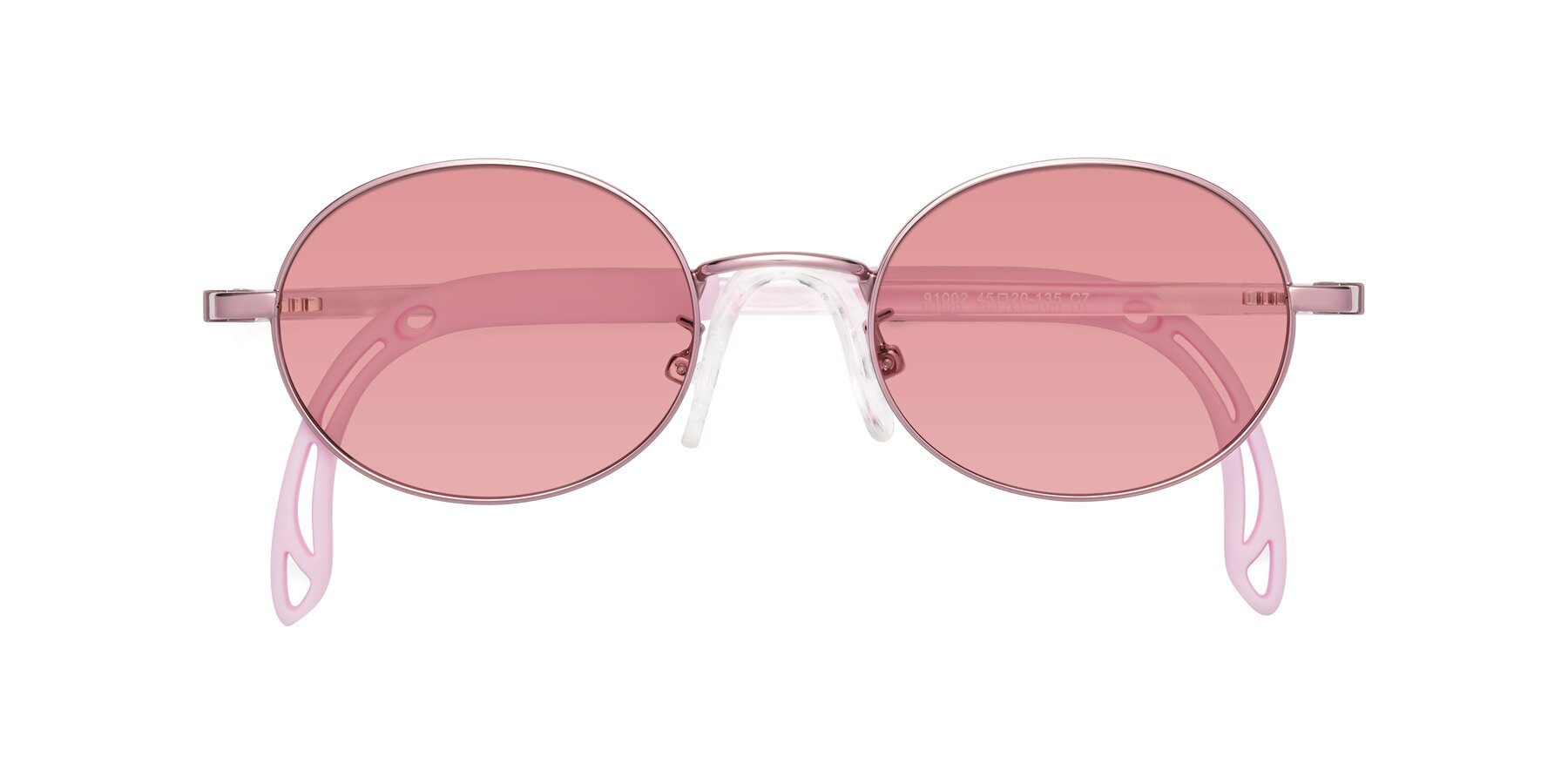 Folded Front of Pesci in Artist Pink with Medium Garnet Tinted Lenses