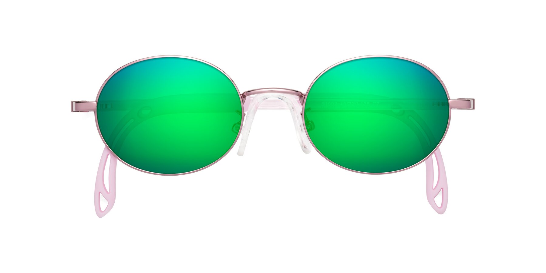 Folded Front of Pesci in Artist Pink with Green Mirrored Lenses