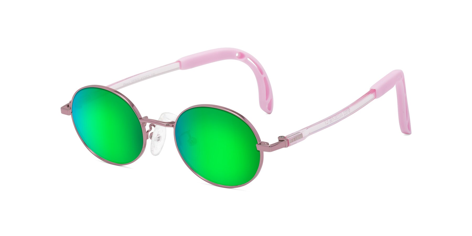 Angle of Pesci in Artist Pink with Green Mirrored Lenses