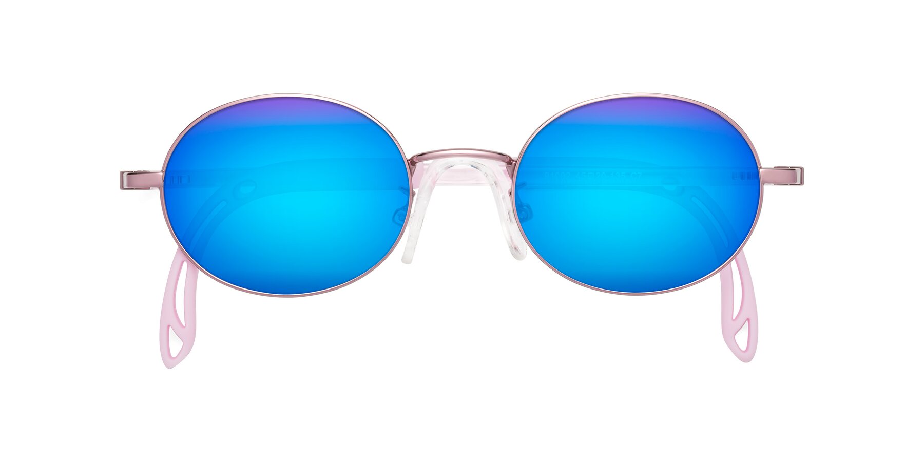 Folded Front of Pesci in Artist Pink with Blue Mirrored Lenses