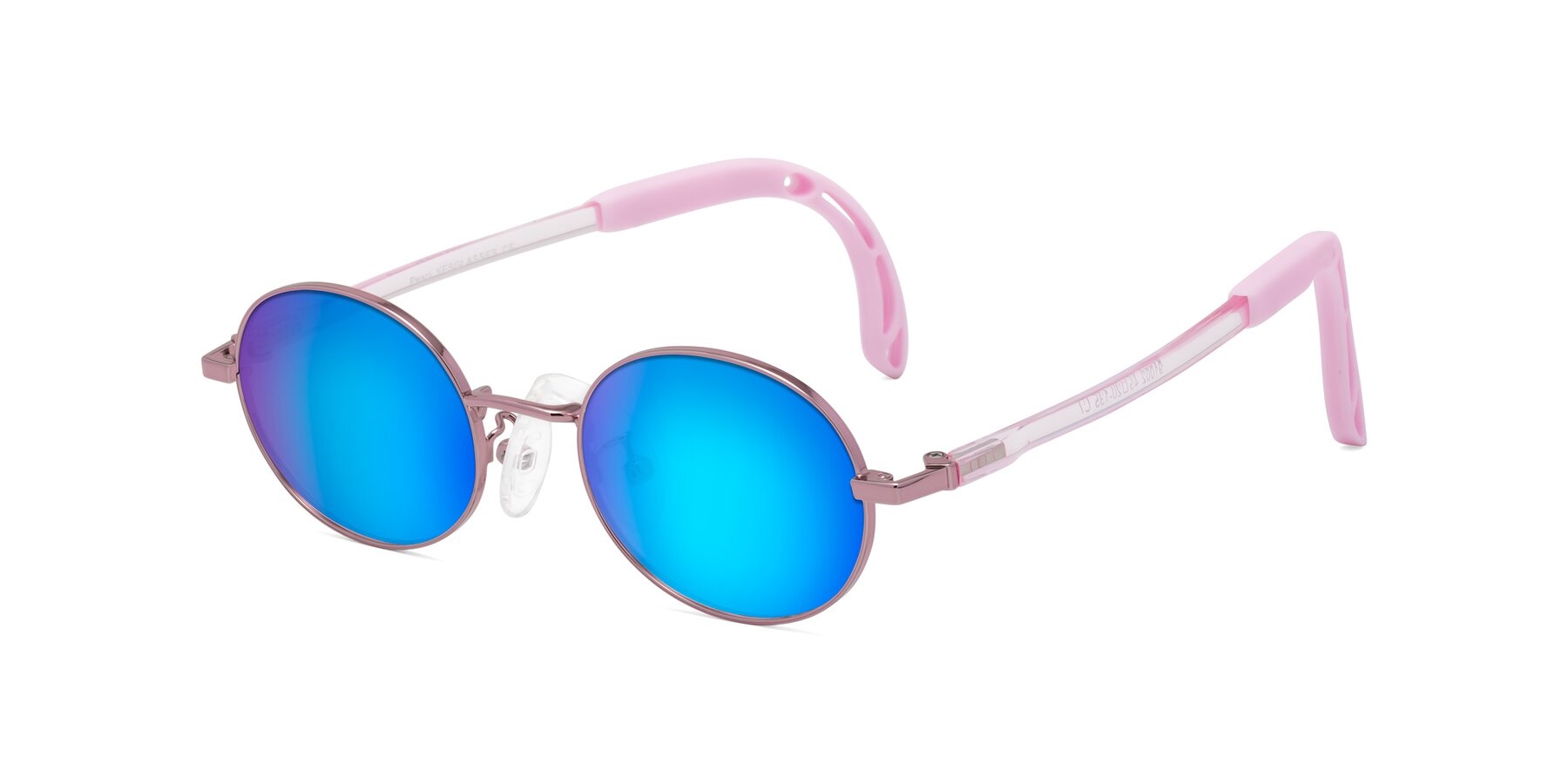 Angle of Pesci in Artist Pink with Blue Mirrored Lenses