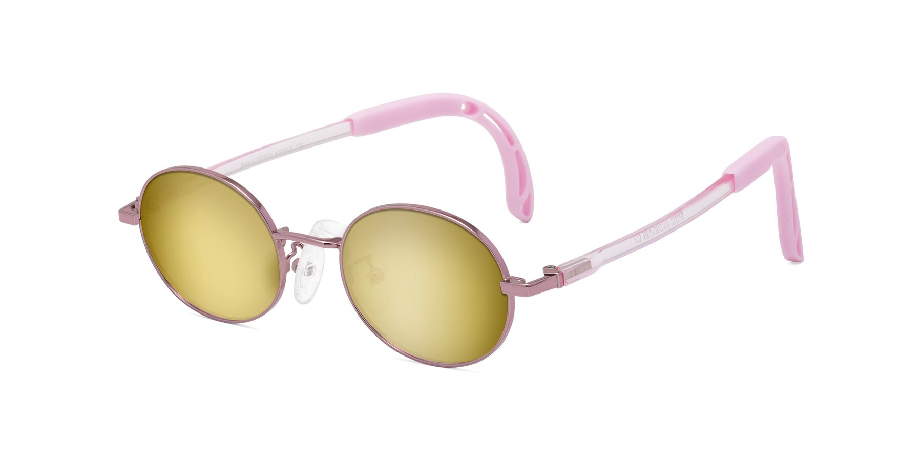 Angle of Pesci in Artist Pink with Gold Mirrored Lenses