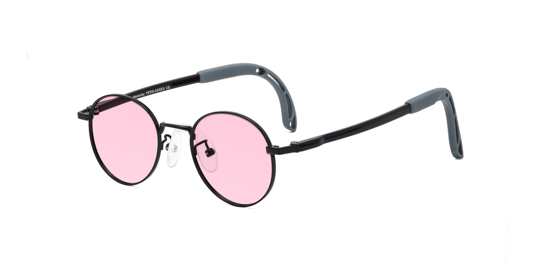 Angle of Macaulay in Ninja Black with Light Pink Tinted Lenses